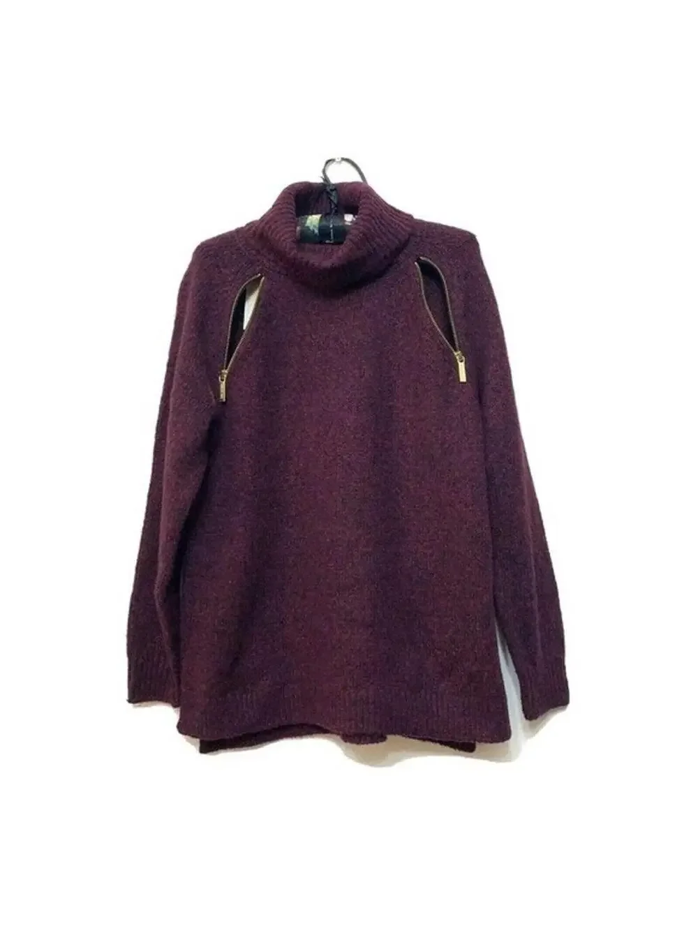 NWT Michael Kors Burgundy Turtleneck Sweater Gold Zip Shoulder XL Knit Pullover